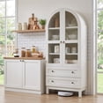 thumbnail image 1 of Aitjunz 71" Tall Arched Storage Cabinet with Glass Doors & 2 Drawers, Farmhouse Wood Pantry Cabinet w/ Adjustable Shelves for Bathroom, Kitchen & Living Room, White, 1 of 7