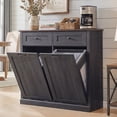 thumbnail image 1 of Aitjunz Double Tilt Out Trash Can Cabinet with Drawer, Wooden Farmhouse Kitchen Cabinet with 20-Gallon Hidden Trash Can Storage, Gray, 1 of 8