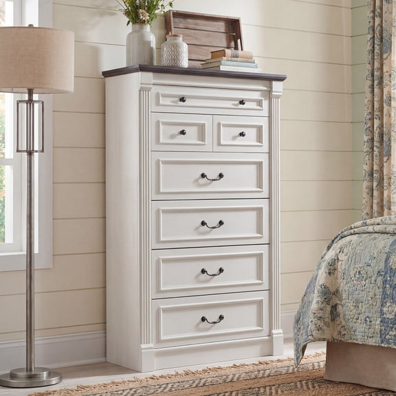 Aitjunz Farmhouse 7 Drawers Dresser for Bedroom, 57" Tall Wood Rustic Chest of Drawers, White