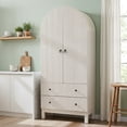 thumbnail image 1 of Aitjunz Fluted Arched Pantry Storage Cabinet, 71'' Kitchen Tall Cabinet with 2 Doors & 2 Large Drawers, Wooden Cabinet w/Adjustable Shelves for Dining Room and Living Room, Natural, 1 of 7