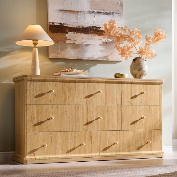 Aitjunz Modern 8 Drawers Dresser for Bedroom, 55" Large Storage Dressers w/ Curved Waterfall Edge Design