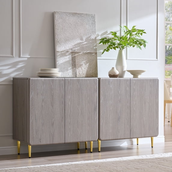 Aitjunz Modern Buffet Cabinet with Storage, 61.8"W Sideboard Cabinet with Adjustable Shelves & Curved Edge, Wooden Coffee Buffet Cabinet for Dining Room, Kitchen, Living Room, Natural