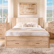 Aitjunz Modern Full Size Bed Frame with Upholstered Headboard and Charging Station, 2 Storage Drawers, Fluted Wood Platform Bed Frame, No Box Spring Needed, White