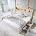 thumbnail image 1 of Aitjunz Modern King Size Bed Frame with 50" Tall Storage Headboard, 4 Under-Bed Storage Drawers, Fluted Wood Platform Bed w/ LED Lighting and Charging Station, No Box Spring Needed, White, 1 of 7