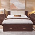 thumbnail image 1 of Aitjunz Modern Queen Size Bed Frame with Upholstered Headboard and Charging Station, 2 Storage Drawers, Fluted Wood Platform Bed Frame, No Box Spring Needed, Dark Gray, 1 of 7