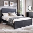 thumbnail image 1 of Aitjunz Modern Queen Size Bed Frame with 50" Tall Headboard and 2 Storage Drawers, Wood Platform Bed with Curved Design, No Box Spring Needed, Black, 1 of 8