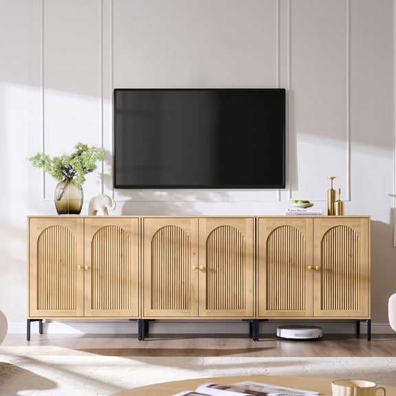Aitjunz Modern TV Stand for TVs up to 75", Wood Entertainment Center w/Adjustable Shelves, 92.63"W Media Console Cabinet for Living Room
