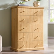 Aitjunz Modern Tall Dresser, 42 Inch 5 Drawer Chest of Drawers for Bedroom, Wooden Storage Dresser with Curved Waterfall Edge and Metal Handles