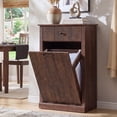 thumbnail image 1 of Aitjunz Modern Tilt Out Trash Can Cabinet with Drawer, Fluted Wooden Kitchen Cabinet w/ 10 Gallon Hidden Trash Can Cabinet, Brown, 1 of 10