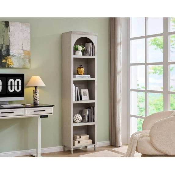 Aitjunz Tall Arched Bookcase, 5-Tier Narrow Bookshelf with Open Display Shelves for Living Room, Light Gray
