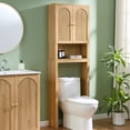 thumbnail image 1 of Aitjunz Over the Toilet Storage Cabinet, Modern Bathroom Organizer with 2 Fluted Doors, Adjustable Shelf and Open Storage Shelf, Freestanding Space Saver Cabinet for Small Bathroom, 1 of 7