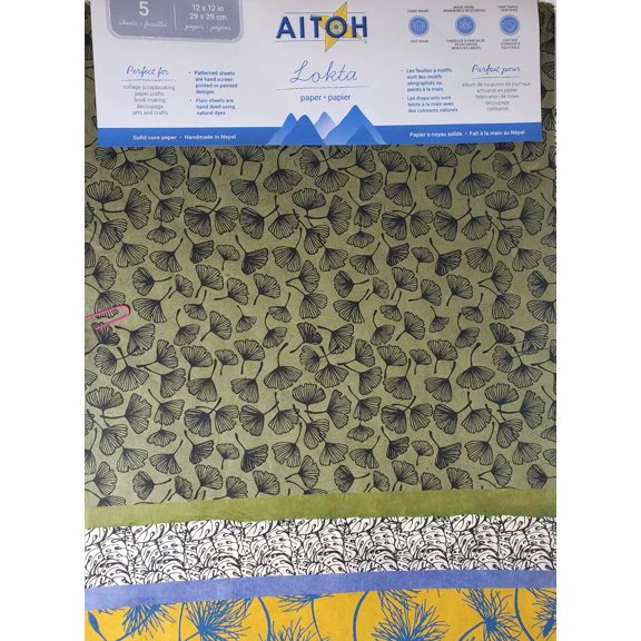 Aitoh Lotka Paper Pack 12"X12" 5/Pkg-Leaves & Seeds