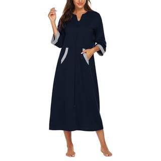 KISSGAL Women Zipper Front Robes 3/4 Sleeve Housecoat Full Length Loungewear Dress with Pocket Long Nightgown Sleepwear Bathrobes