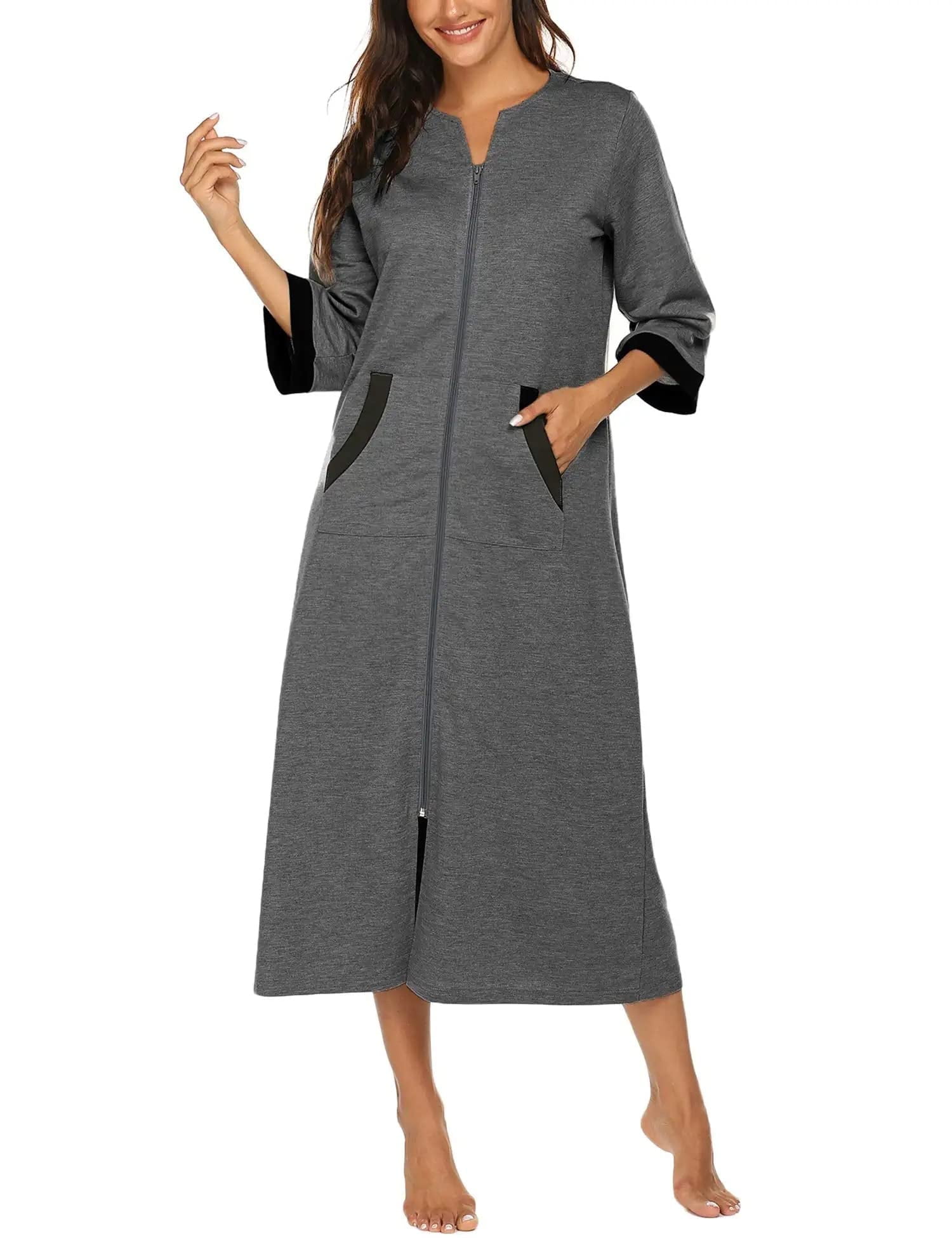 Avidlove Women Zipper Front Robes 3/4 Sleeve Housecoat Full Length ...