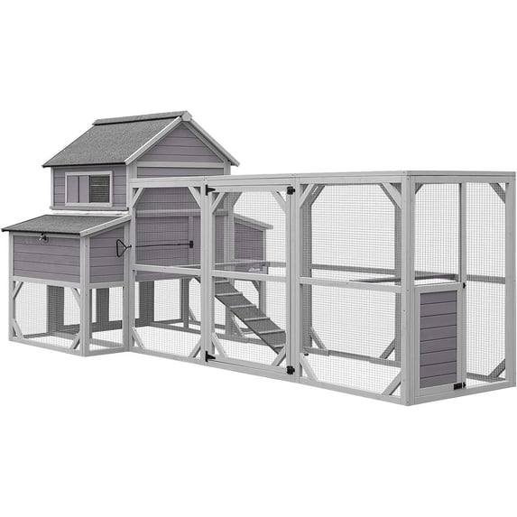 Aivituvin 137'' Chicken Coop with Run for 8 - 10 Chicken, Wooden Hen House with Nesting Box Large