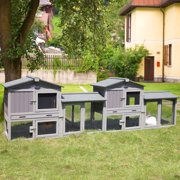 Aivituvin 2-Pack Rabbit Hutches, 55.12" Each, Gray 2-Story Wooden Bunny Houses with Runs, Pull-Out Trays and Connectable Design