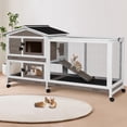 thumbnail image 1 of Aivituvin 62" Rabbit Hutch with Chew-Proof Ramp & Waterproof Roof - Indoor/Outdoor Bunny Cage, 2-Story Design, 6 Lockable Caster Wheels & Dual Pull-Out Trays (Brown), 1 of 10