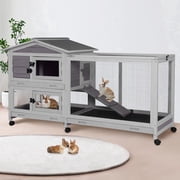 Aivituvin 2-Story Indoor Rabbit Hutch with Chew-Proof Outdoor Rabbit Cage with 6 Locking Casters Bunny Cage 2 Pull-Out Trays Guinea Pigs Cage 62" Gray