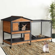 Aivituvin 2-Story Rabbit Hutch Indoor Large Bunny Cage with Chew-Proof Ramp - Wooden Rabbit Cage Outdoor with 6 Lockable Caster Wheels & Dual Pull-Out Trays for Rabbits, 62"L x 22.6"W x 33.5"H (Grey)