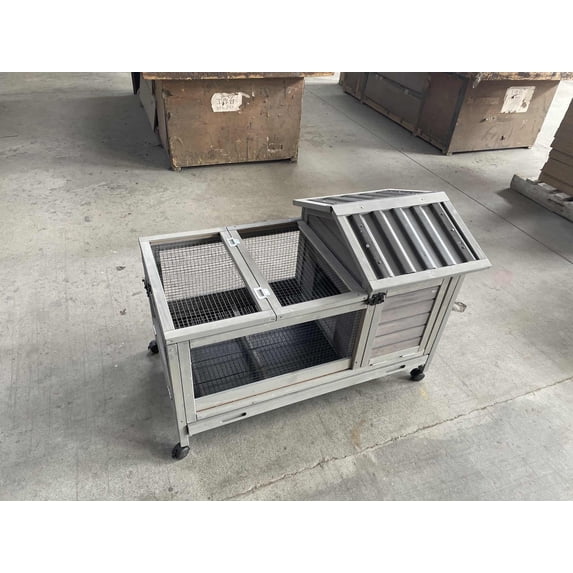 Aivituvin 2-Story Rabbit Hutch on Wheels Indoor Bunny Cage with Run Outdoor Rabbit Cage on Wheels Large Guinea Pig Cage with Leakproof Tarp Roof Gray