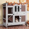 thumbnail image 1 of Aivituvin 2-Tier Indoor Rabbit Hutch Bunny Hutch Guinea Pig Cage with Plastic Trays, Wheels & Ramp 47.2" Multi-Door Wooden Rabbit Cage for Rabbits, Bunnies, and Guinea Pigs (Brown), 1 of 9