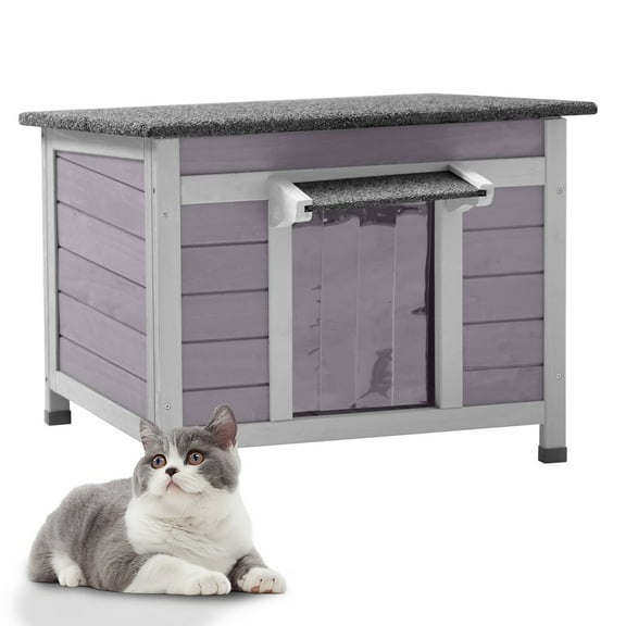 Aivituvin Cat House Waterproof Feral Kitty Shelter Outdoor Indoor Rabbit Hutch for Bunnies,Cats,Dogs and Other Small Animals,Asphalt Roof