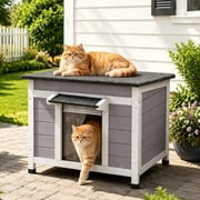 Aivituvin Outdoor Cat House Waterproof Cat Houses, Wooden Feral Cat Shelter Outside with Openable Roof and Removable Floor Gray