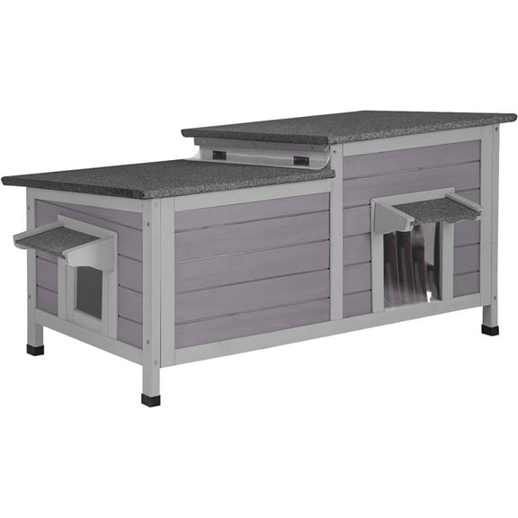 Aivituvin 39.1" Cat House Outdoor Feral Cat Shelter Weatherproof Cat Condo for Winter 2 Rooms