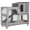 thumbnail image 1 of Aivituvin 39" 2-Story Rabbit Hutch, Wooden Bunny Cage with Chew-Proof Ramp, 2 Leak-Proof Pull-Out Trays and Lockable Wheels for Guinea Pigs & Small Pets, Gray, 1 of 10