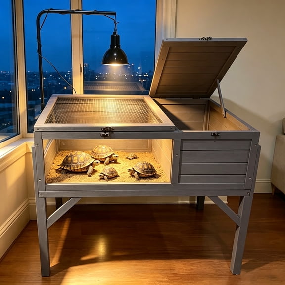 Aivituvin 40" Wooden Tortoise Habitat House with Lamp Holder Detachable Legs Indoor Outdoor Reptile Cage Turtle Enclosure for Turtle Lizard Chameleon