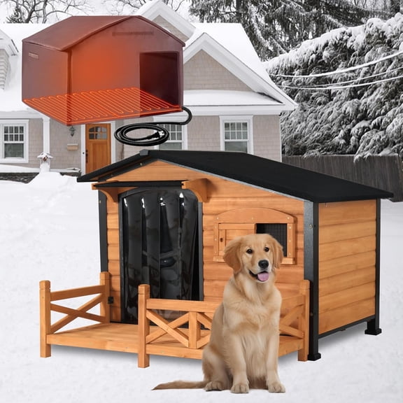 Aivituvin 44.6" L Large Heated Dog House Outdoor Insulated Dog Kennel with Safe Heating Pad, Chew-Proof Metal Frame and 6-Sided Insulated Liner for Medium to Large Breeds
