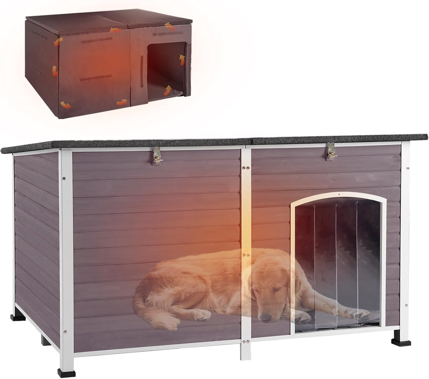 Aivituvin Outdoor Dog House 59" Extra Large Insulated Dog Kennel with Insulation Liner for Winter,All-Around Iron Frame