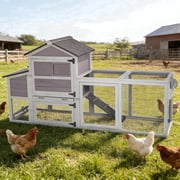 Aivituvin 82.4  Large Chicken Coop Mobile Chicken Tractor with Wheels and Run Chicken House with Nesting Boxes Waterproof Roof Leakproof Tray Grey