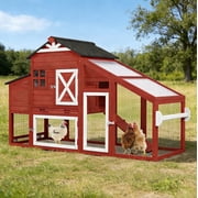 Aivituvin Wooden Chicken Coop for 4 Chickens Mobile Chicken House on Wheels Expandable Poultry Cage with Large Nesting Box and Pull-Out Tray Red