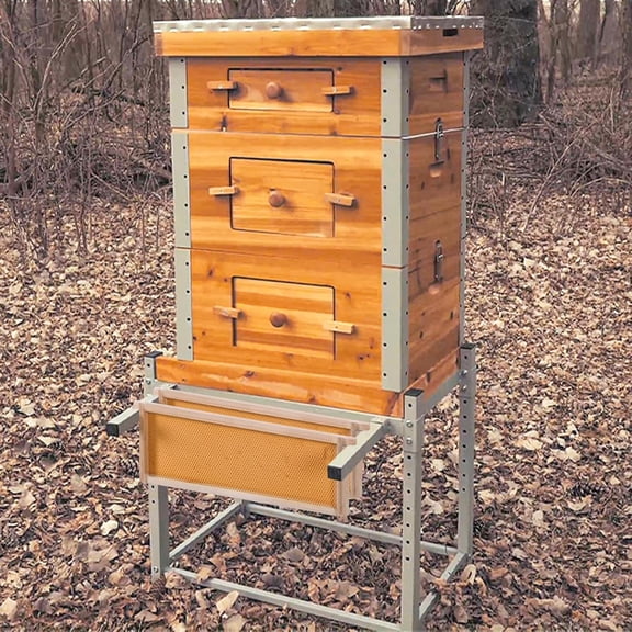 Aivituvin Bee Hive with Metal Frame and Stand, 10-Frame Bee Box Langstroth Beehive Dipped in 100% Beeswax,Easy Assemble Flow Hive Box Includes Wooden Frames & Waxed Foundations