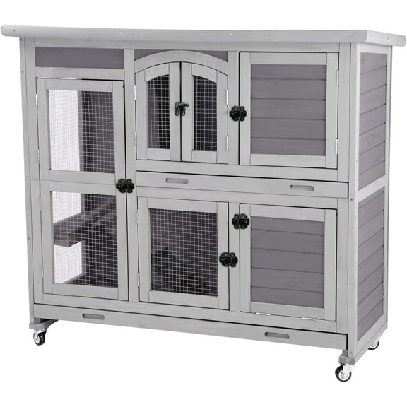 Aivituvin Bunny Cage Rabbit Hutch Indoor Rabbit House with Wheels Outdoor Guinea Pig House with Two Plastic Tray