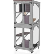 Aivituvin Cat Catio Outdoor Cat House Movable Large Enclosures on Exercise Wheels Kitty Cage with Upgraded Resting Box,Waterproof Cover