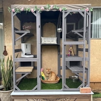 Aivituvin Cat House Outdoor Catio Kitty Enclosure with Super Large Enter Door,Wooden Cat Cage Condo Indoor Playpen with Platforms,70 Inch