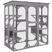 Aivituvin Cat House Outdoor Catio Kitty Enclosure with Super Large Enter Door,Wooden Cat Cage Condo Indoor Playpen with Platforms, 71 Inch