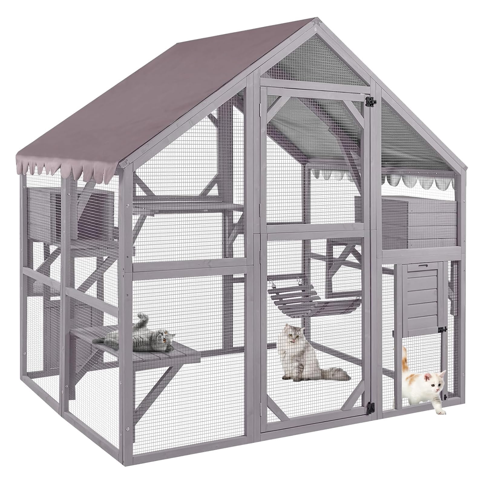 Aivituvin Cat House Outdoor Catio for Cat Enclosure Large Kitty Shelter with Waterproof Cover, Platforms,55" Kitty Playpen