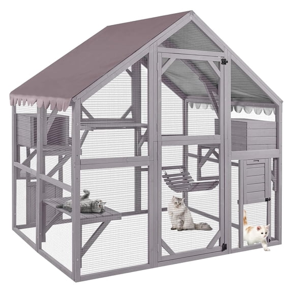 Aivituvin Cat House Outdoor Catio for Cat Enclosure Large Kitty Shelter with Waterproof Cover, Platforms,55" Kitty Playpen