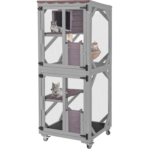 Aivituvin Cat House Outdoor Catio for Catis Mobile Enclosures on Wheels Large Cat Cage with Waterproof Cover,Resting House,62.8