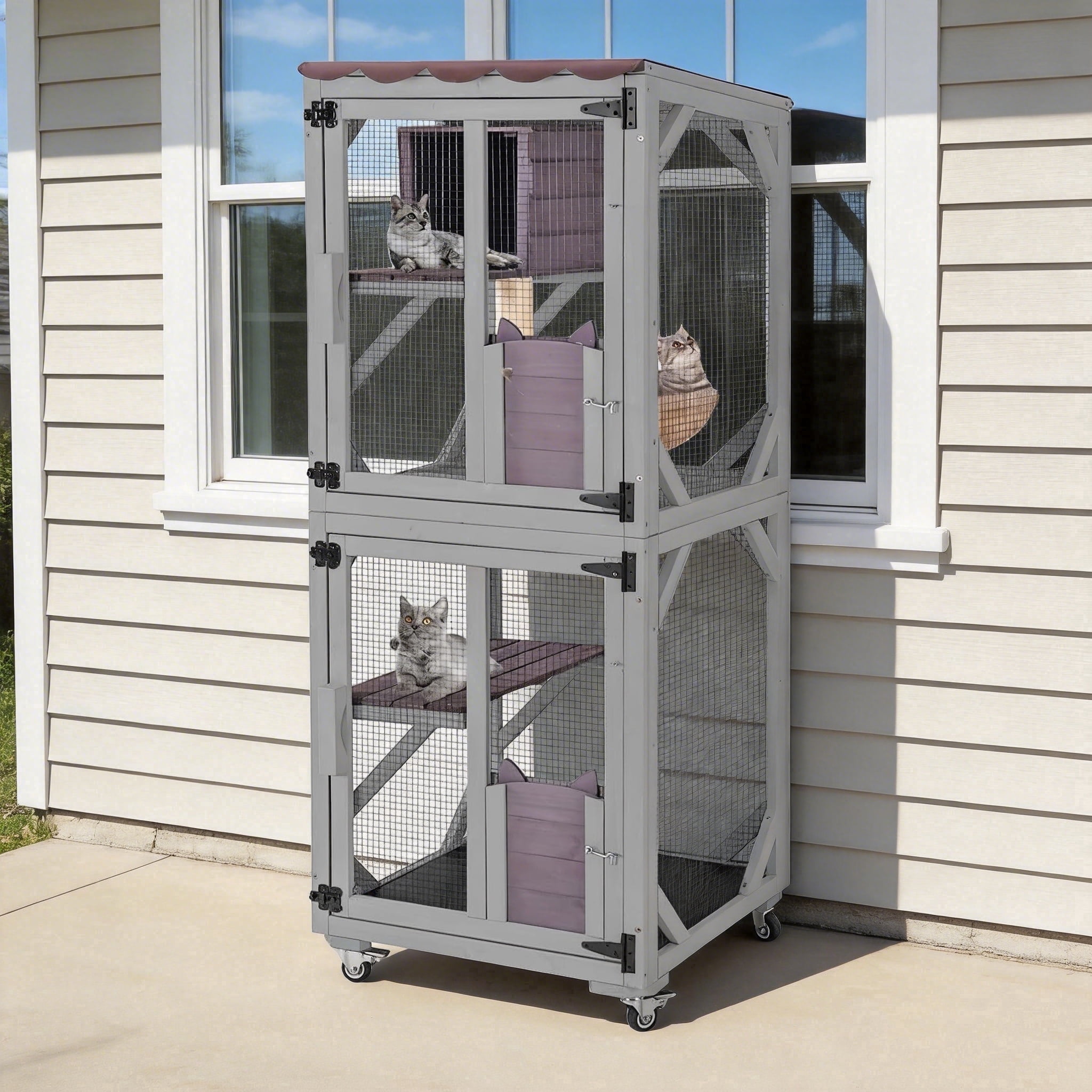 Aivituvin Catio Outdoor Cat House for Catis Mobile Enclosures on Wheels Large Cat Cage with Waterproof Cover,Resting House,62.8