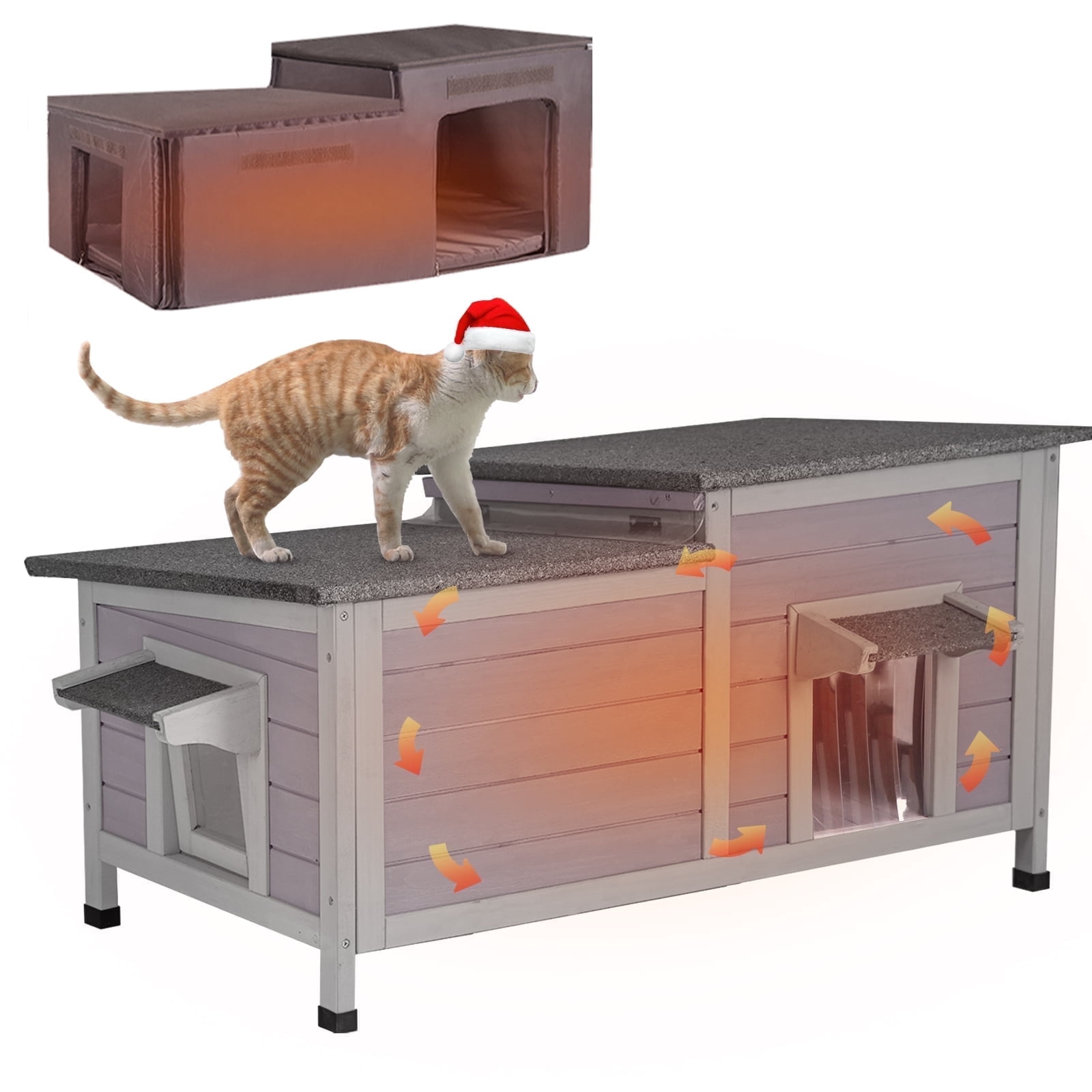 Aivituvin Cat House Outdoor Feral Kitty Shelter with Insulated Liner Weatherproof Roof Cat Home for Winter,Roomly