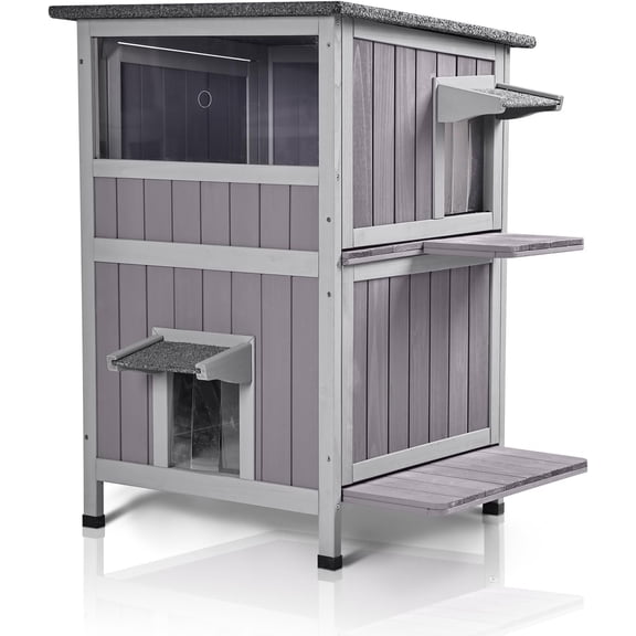 Aivituvin Cat House Outdoor Weatheproof Feral Cat Shelter Wooden Cat Condos for Winter with Escape Doors