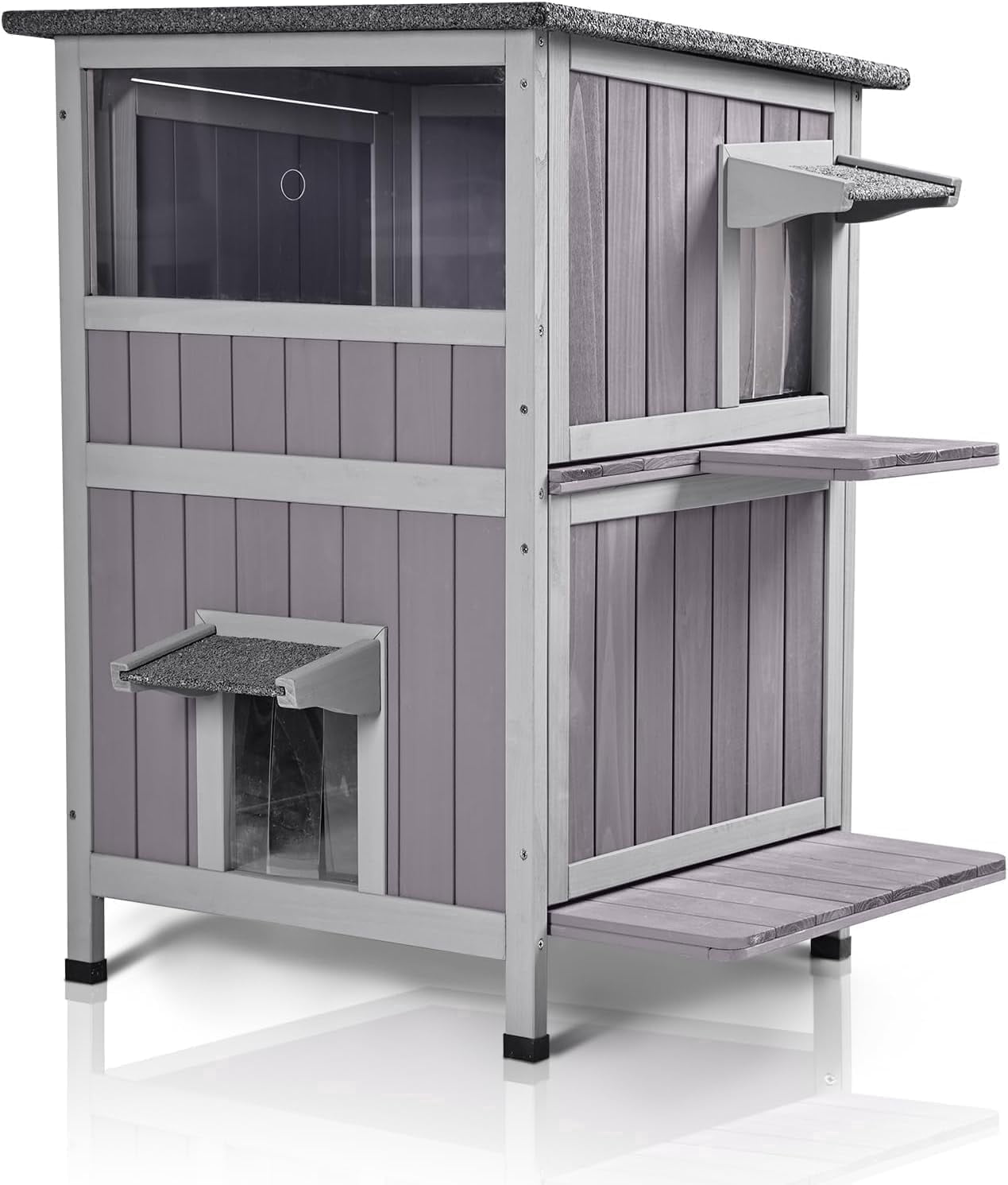 Aivituvin Cat House Outdoor Weatheproof Feral Cat Shelter Wooden Cat Condos for Winter with Escape Doors