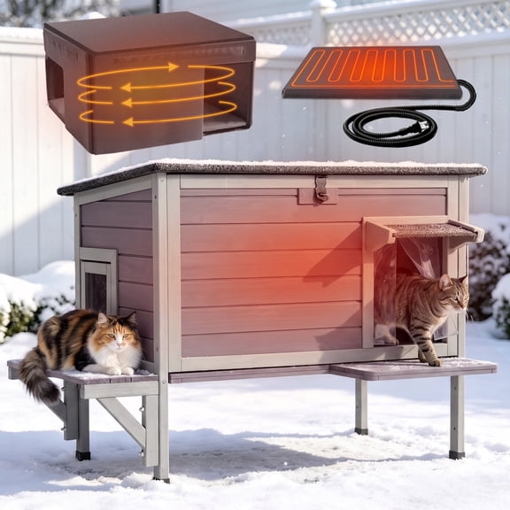 Aivituvin Large Heated Cat House Outdoor with Heating Pad & Insulated Liner, Weatherproof Feral Stray Cat Shelter for Outside, All-Round Thermal Liner