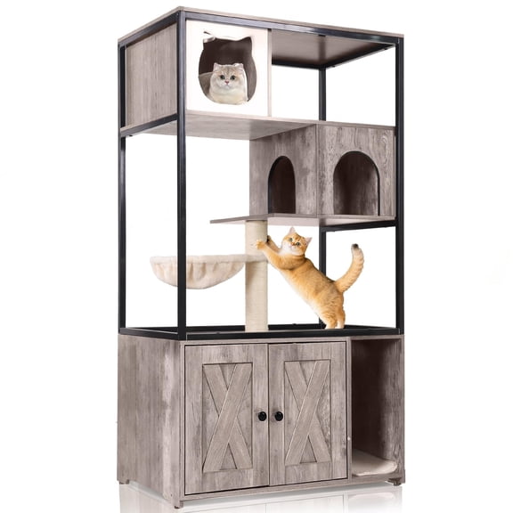 Aivituvin Cat Litter Box Enclosure with Metal Frame Indoor Cat Furniture Enclosure for Hidden Self-Cleaning Litter Boxes, 27.6" L