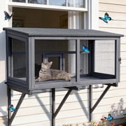 Aivituvin Cat Window Box Attach to Window Catio Outdoor Cat Enclosure with Weatherproof Roof PVC Door Outside Wooden Cat Window Perch for Indoor Cats
