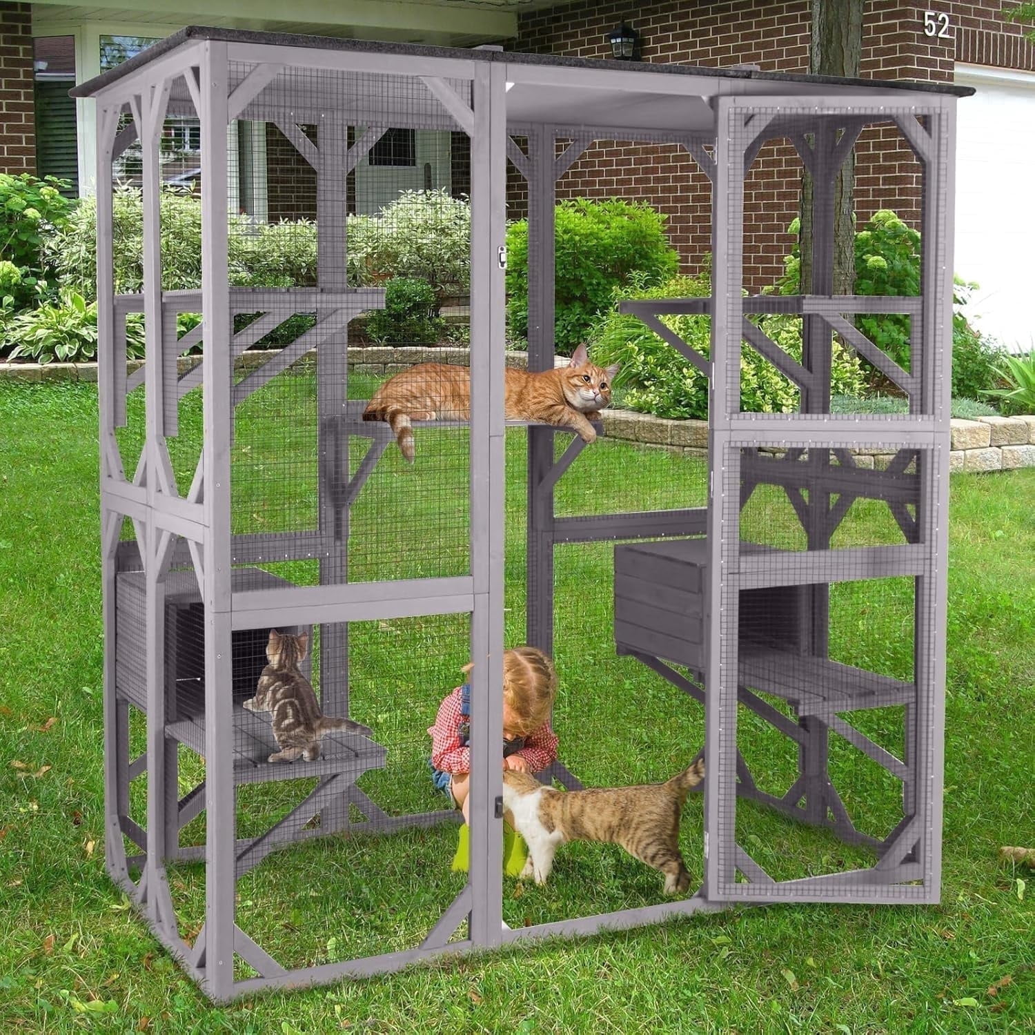 Aivituvin Catio Outdoor Cat Enclosure Extra Large Wooden Cat Cage Condo Playpen for Multiple Cats Waterproof Cover for Indoor Outdoor, Hideout, 7 Platforms